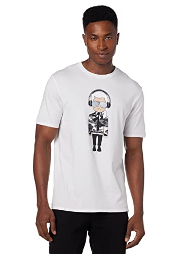 KARL LAGERFELD Herren Reflektierendes, Karl-Charakter mit Kopfhörern, kurzärmeliges Herrenhemd mit Rundhalsausschnitt T-Shirt, Schwarz, im Sale